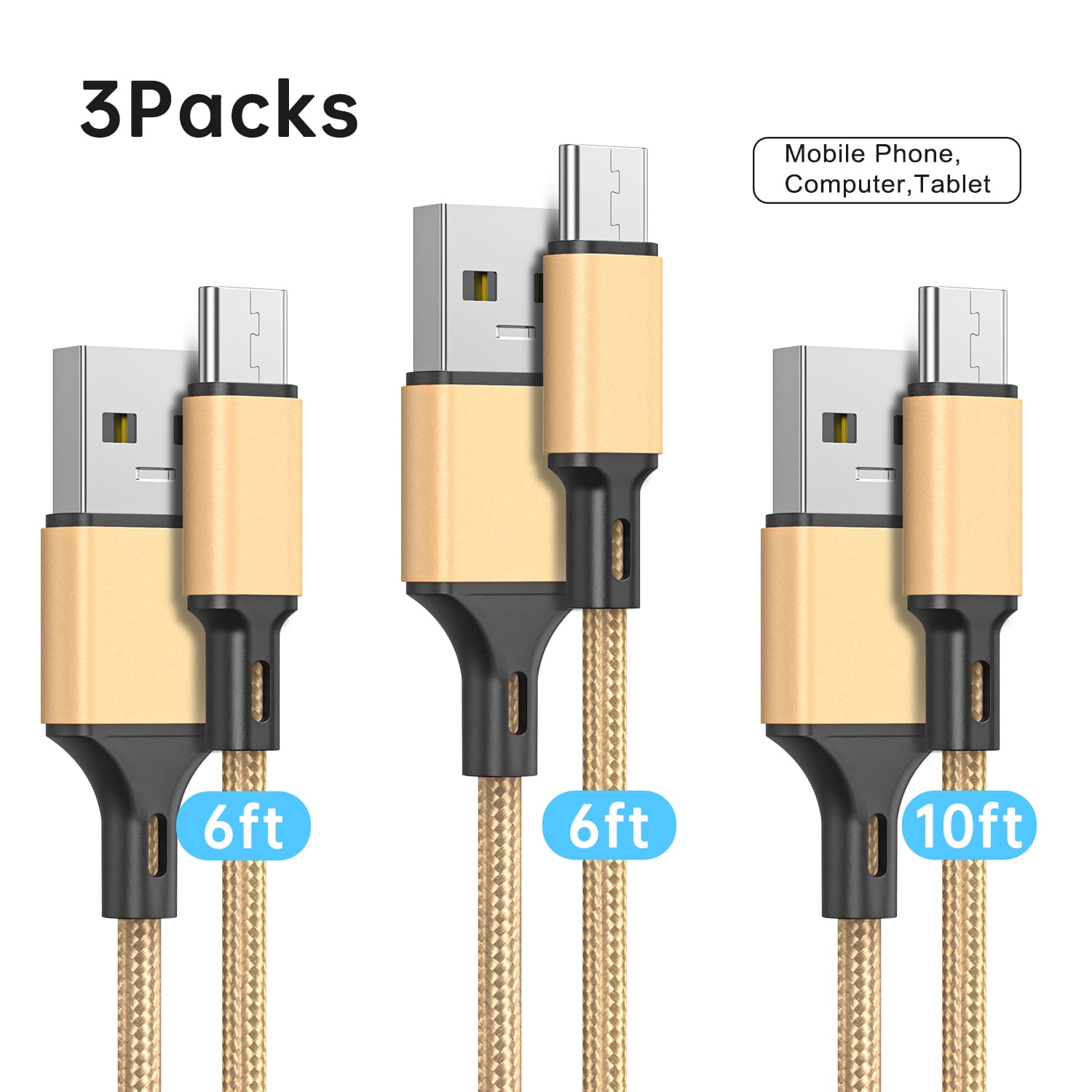 USB C Cable AINOPE [6.6ft] 3.1A Type C Charger Fast Charging Right Angle,  Durable Nylon Braided USB C Charging Cable Compatible with Galaxy S10 S9 S8  Plus S21, Note 10 9 8
