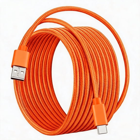ROFAY 15FT USB Type C Cable, Nylon Braided Fast Charging, 3A Quick Sync, Compatible with Galaxy, Pixel, PS5, Orange