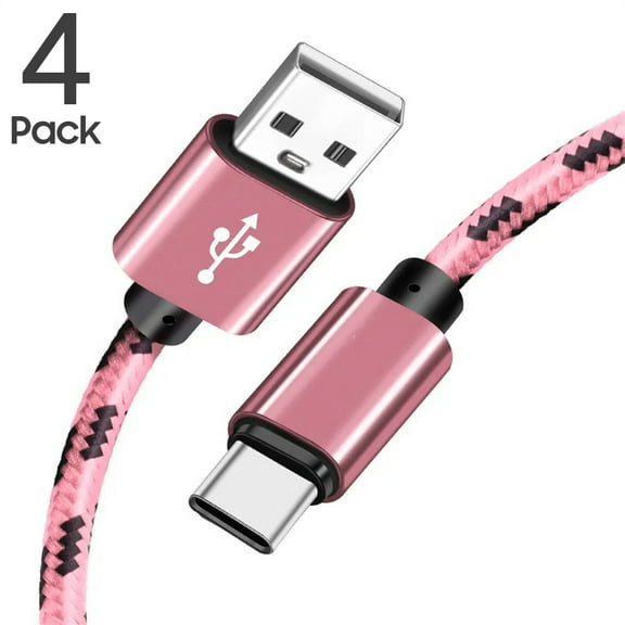 USB Type-C Cable 4-pack 6ft Fast Charging 3A Quick Charger Cord, Type C to A Cable 6 Foot Compatible Samsung Galaxy S10 S9 S8 Plus, Braided Fast Charging Cable for Note 10 9 8, LG V50 V40 G8 G7(Pink)