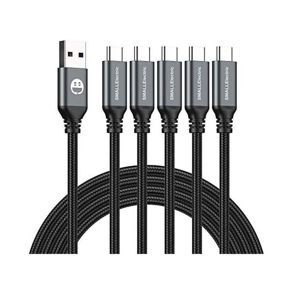 USB Type-C to A Cable 5pack 6ft Braided Fast Charging 3A Quick Charger Cord, 6 Foot Compatible iPhone 16/15,Samsung Galaxy S10 S9 S8 Plus, Note 10 9 8, LG V50 V40 G8 G7(Grey)