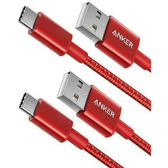 USB Type C Cable, Anker [2-Pack, 6Ft] Premium Nylon USB-C to USB-A Fast Charging Type C Cable, for Samsung Galaxy S10 / S9 / S8 / Note 8, LG V20 / G5 / G6 and More(Red)