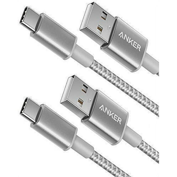 USB Type C Cable, Anker [2-Pack, 6Ft] Premium Nylon USB-C to USB-A Fast Charging Type C Cable, for Samsung Galaxy S10 / S9 / S8 / Note 8, LG V20 / G5 / G6 and More(Silver)