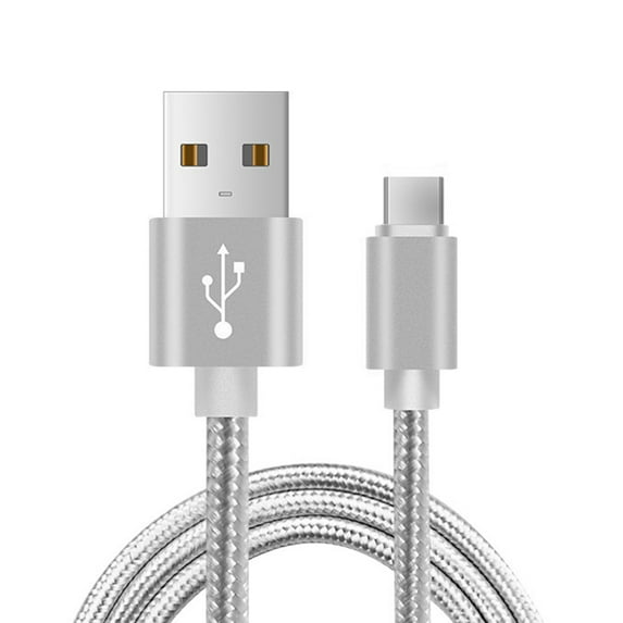 USB Type C Cable Nylon Braided Fast Charging Cord Safe and Fast Data Line (Silver)