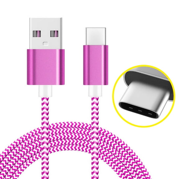 USB Type C Cable, Nylon Braided Long Cord Micro USB Type C Data Sync Cable (3 Feet/ 1 Meter) - Pink