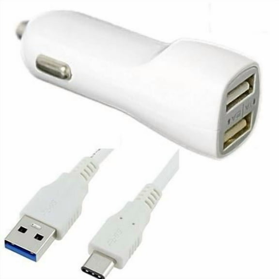 USB Type-C Car/DC Charger for Samsung Galaxy Note Fan Edition (Dual USB Port, USB Type-C Data Charging Cable included) - White + MND Stylus
