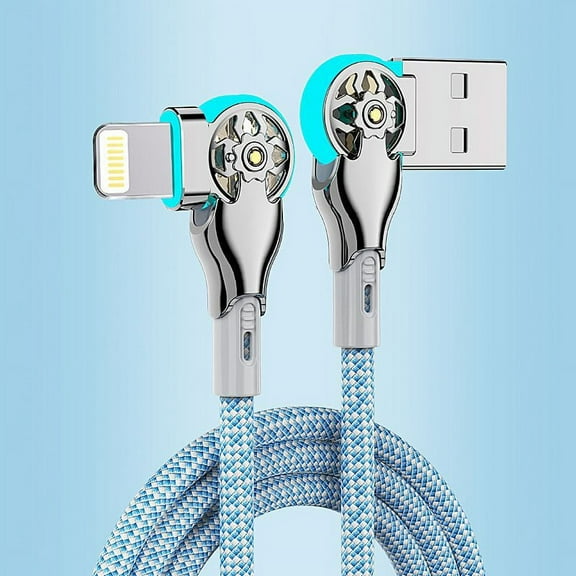USB Type-C Double Elbow Swivel with Light Nylon Braided Extension Mech Fast Charging Data Cable Car Universal Charging Cable LIGHTNING 2 m