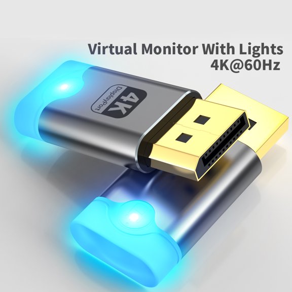 4K DP Dummy Plug DisplayPort Display EDID Emulator Headless Ghost with LED Light Virtual Display Adapter Supports 3840x2160@60Hz for Remote PC Desktop