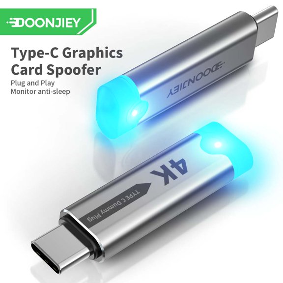 USB Type C Dummys Plug Display Emulator 4K@60Hz USB-C HDR Virtual Monitor Headless Ghost Adapter with LED Light for Screenless Remote Control