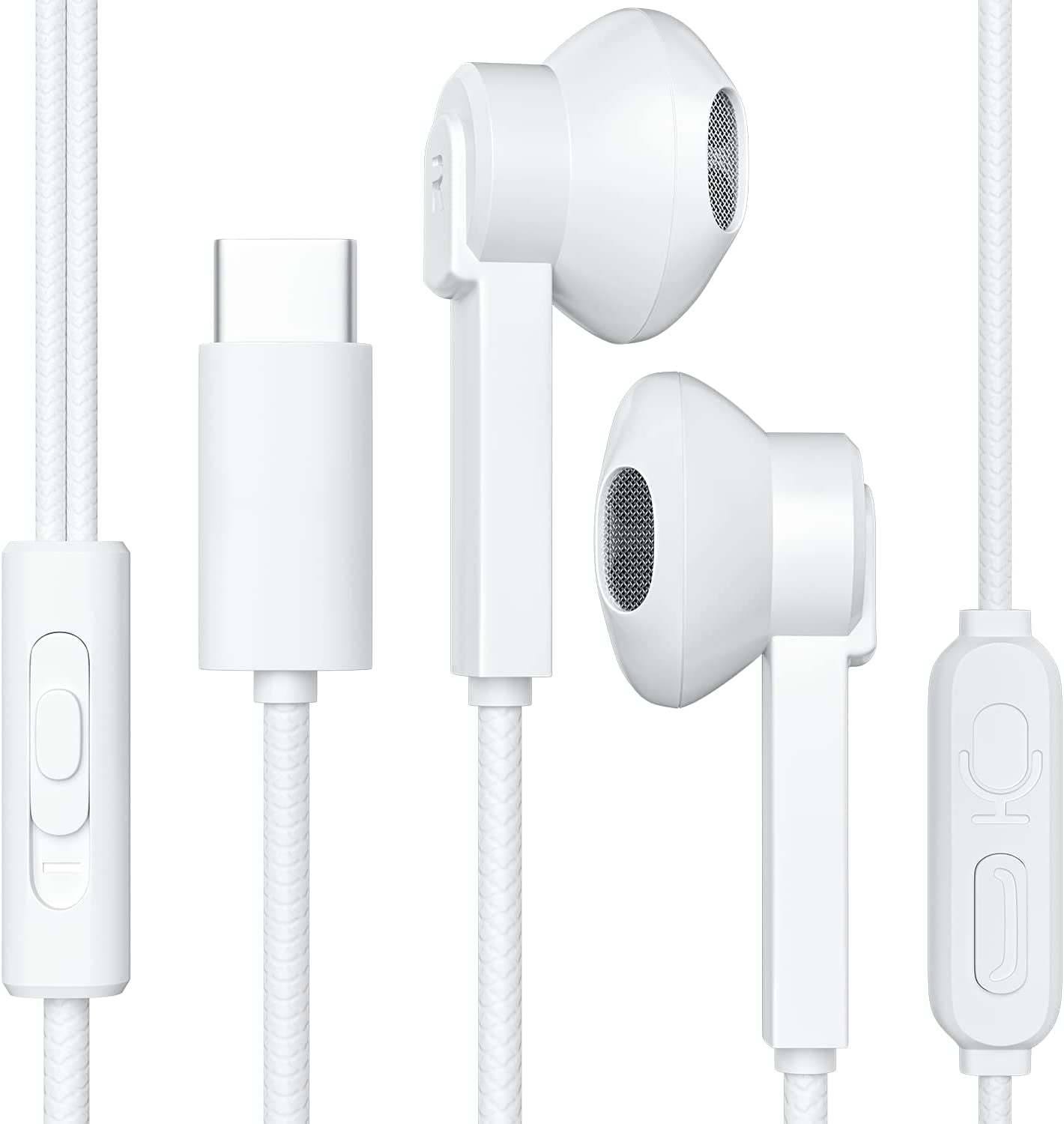 USB C Earbuds Wired In Ear Stereo Noise Cancelling Compatible with Moto Huawei HTC 10 U11 White Walmart