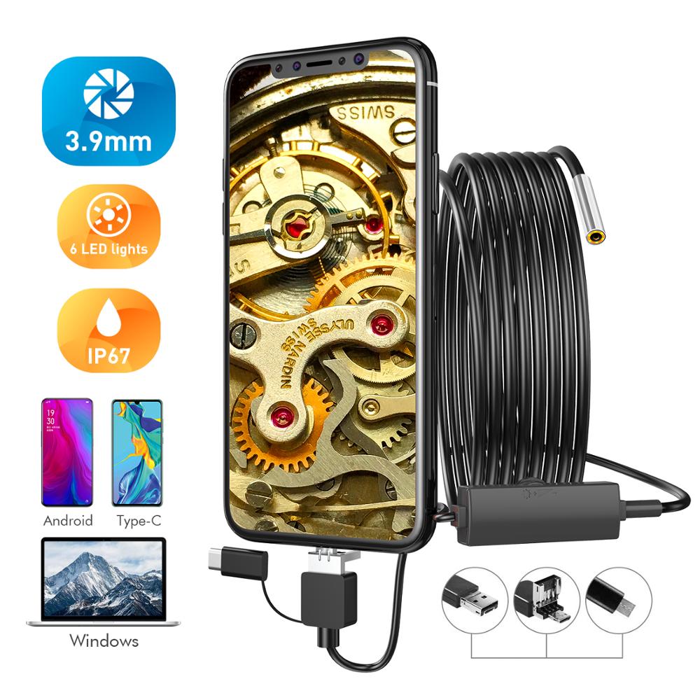 USB Type C Endoscope 3 In1 3.9mm Tube Endoscope Snake Inspection Camera