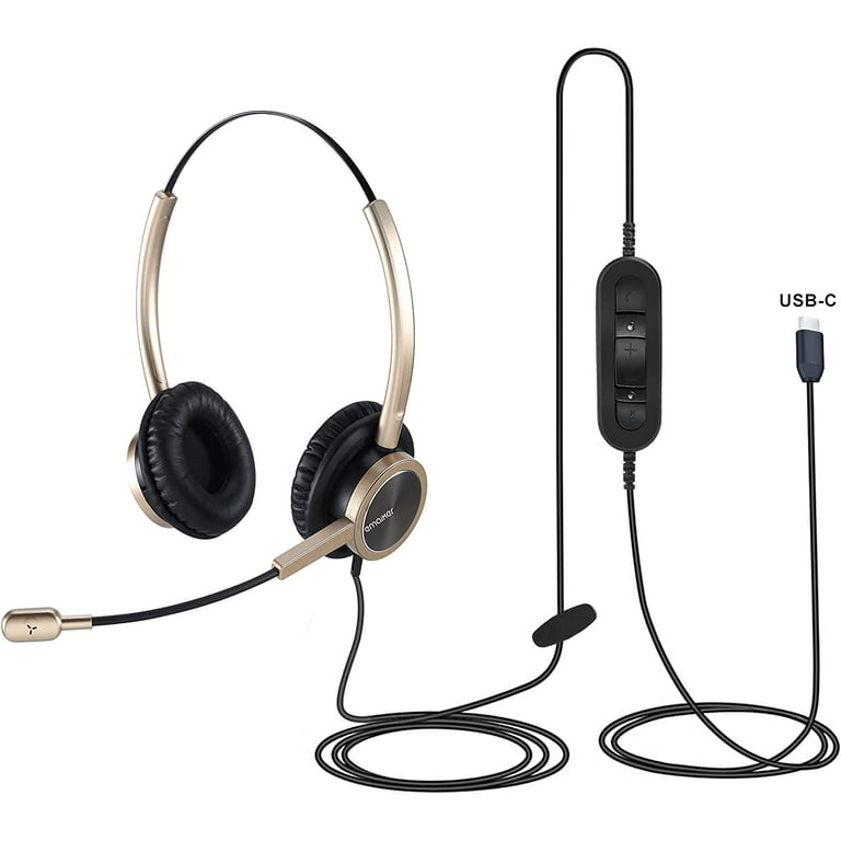 USB Type C Headphones with Noise Cancelling rophone USB C with for PC Laptop On Ear Computer