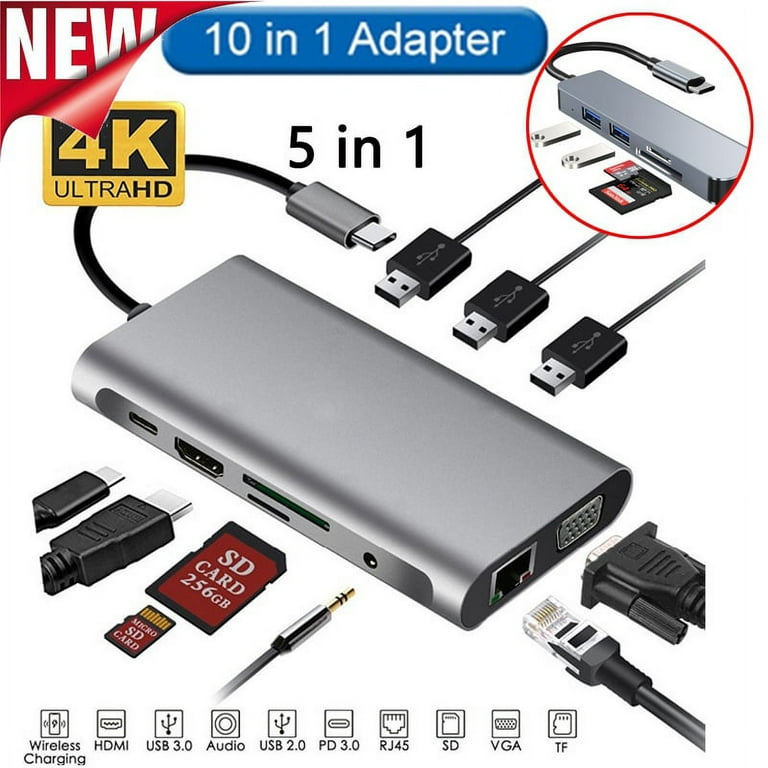 USB Type C Hub Adapter Dock with 4K HDMI PD RJ45 Ethernet Lan