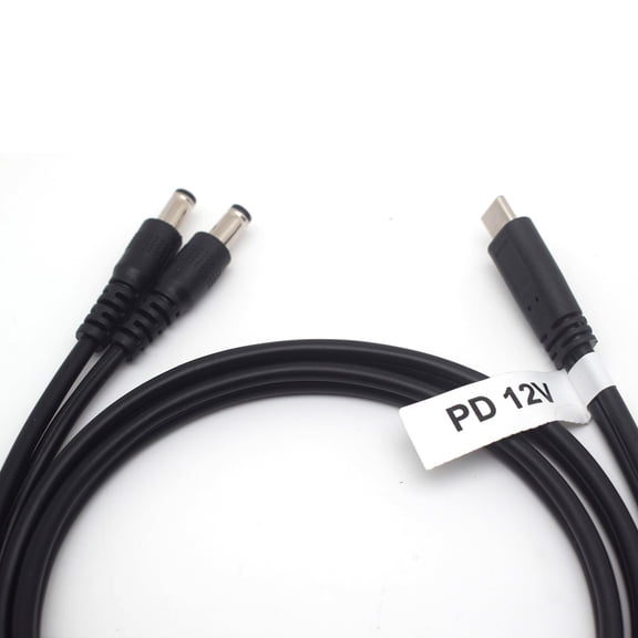 USB Type C Male to Dual DC 5.5x2.1mm Male Power Cable, PD 12V Charging Cord for Router, Security Camera, LED Strip Light, and Other 12V Devices