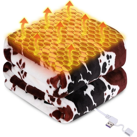 USB Powered Heated Throw Blanket for Women, 50" X 60" 9V 18W Portable Cow Print Electric Heating Blanket with 3 Heat Settings, 8-Zone Graphene Heating Blankets for Couch Car Office Outdoor