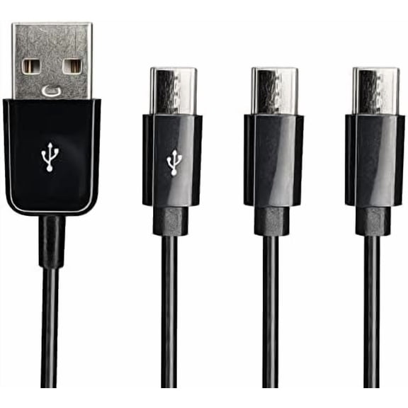 USB Type C Splitter Charging Cable,1ft 3 in 1 Multi Charging Cable, USB A to 3 x USB Type C Y Splitter Data Snyc Cord(0.3m-3 USB C, Black)