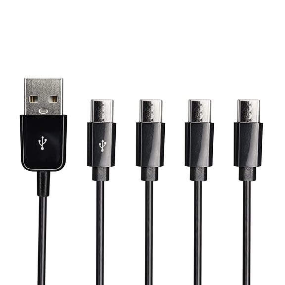 USB Type C Splitter Charging Cable,1ft 4 in 1 Multi Charging Cable, USB A to 4 x USB Type C Y Splitter Data Snyc Cord(0.3m-4 USB C, Black)