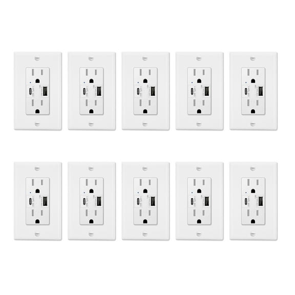 USB Type C Wall Outlet, GREENCYCLE Dual High Speed Duplex Receptacle 15 Amp, 5.8A USB C &A Charging, Tamper Resistant Wall Plate Included UL Listed, Not for laptops, 10 pack