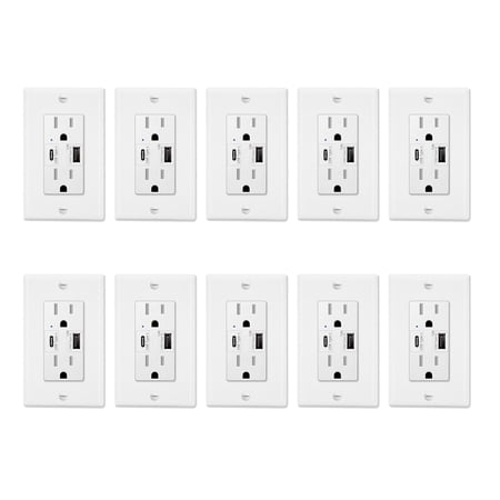 USB Type C Wall Outlet, ?GREENCYCLE Dual High Speed Duplex Receptacle 15 Amp, 5.8A USB C &A Charging, Tamper Resistant Wall Plate Included UL Listed, Not for laptops, 10 pack