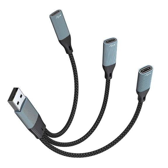 USB Type C Y Cable Male to 2 Female Extenders, Multiport Charging Splitter with Data Transfer