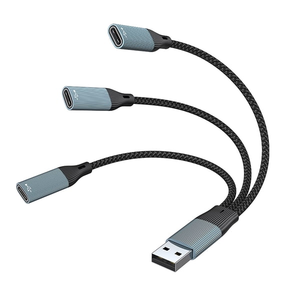 USB Type C Y Cable Male to 2 Female Extenders, Multiport Charging Splitter with Data Transfer