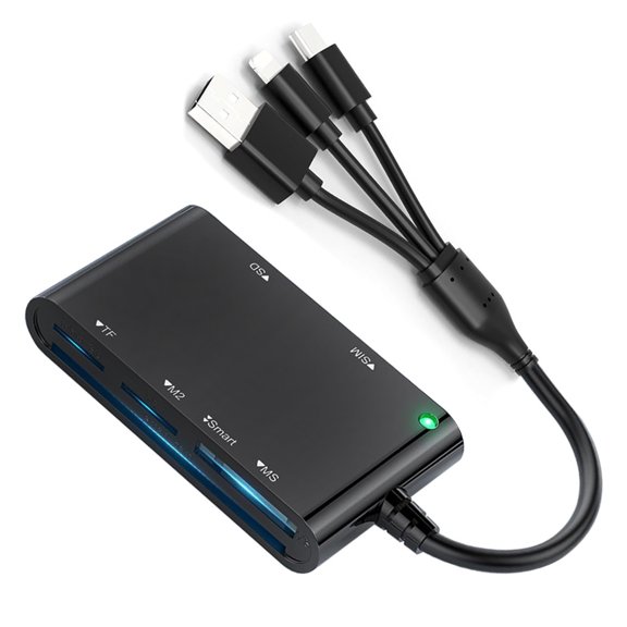 USB/Type C to MS Card Reader 6 Slot Card Adapter USB/Type C Reader Simultaneously Read for Mobile Laptop