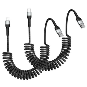USB A to USB C Cable,2-Pack 4FT, Coiled Retractable Spring Cord, Fast Charging for Apple CarPlay, Compatible with iPhone 17 16 15 Samsung Galaxy Google Pixel LG