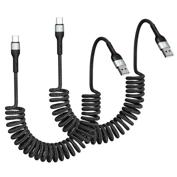 USB A to USB C Cable,2-Pack 4FT, Coiled Retractable Spring Cord, Fast Charging for Apple CarPlay, Compatible with iPhone 17 16 15 Samsung Galaxy Google Pixel LG