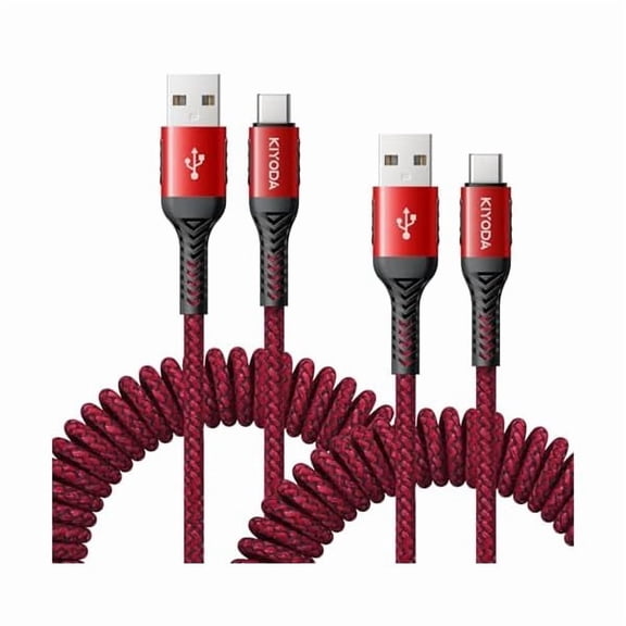 Quyaojz USB A to USB C Cable 6FT, 2Pack Coiled USB C Cable for Car, Braided USB to USB C Cable Fast Charging Cord Compatible with iPhone 17 16 15/iPad/Samsung Galaxy/Google Pixel and More USB C