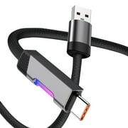 USB-A to USB-C 100W Charging Cable with LED Light, 3.9ft Black Braided Fast Charger Cord for iPhone 15/16, iPad, Samsung Galaxy, Android Phones & Tablets