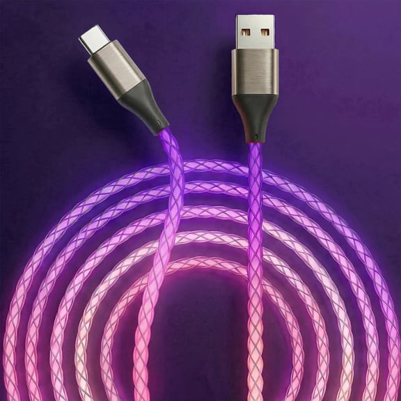 USB A to USB C LED Charging Cable, 6A Fast Charge Type C Cord with Color Changing Light, Braided Durable Data Cable for Samsung, iPhone 15/16/17, iPad, Switch, Laptop, Car, Travel-4FT