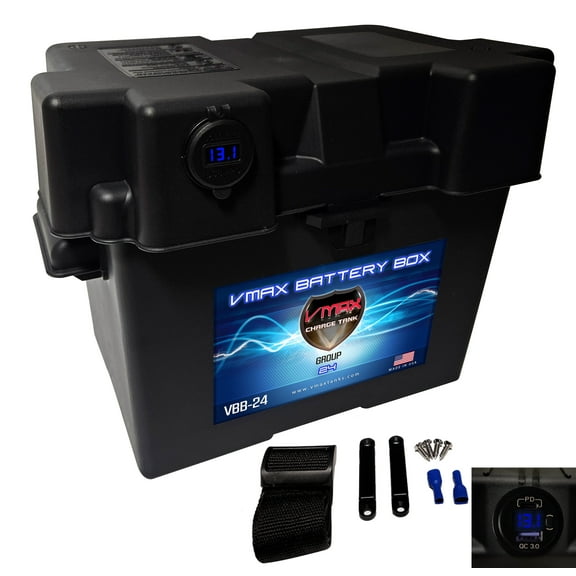 USB/USB-C Voltmeter GROUP 24 Smart Battery Box with Mounting Strap for Home and Boats