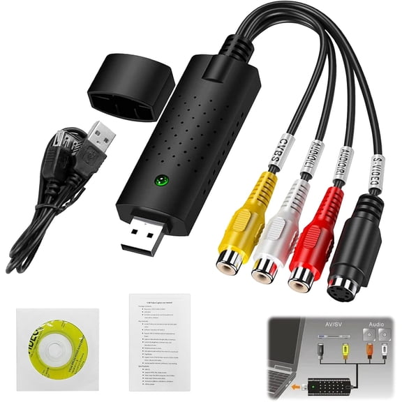 USB Video Capture Device Audio Video Grabber USB 2.0 Videos Capture Device for Editing Hi8 VHS to DVD Digitize Compatible with Windows Xp/Vista/10/8/7