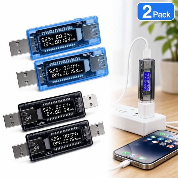 USB Voltage Current Meter, USB Power Tester with Capacity Detection for Phone Charger, Battery Capacity Test Meter, Blue and Black, 4 Pack