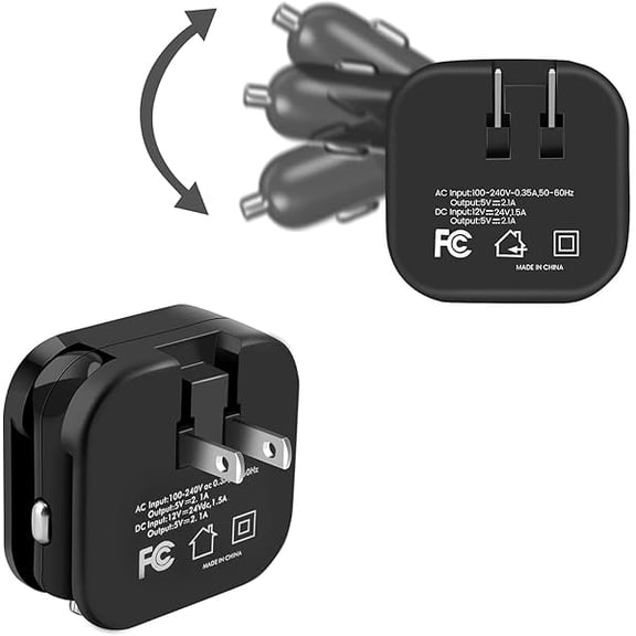 USB Wall Car Charger Combo, 2.1A 2 in 1 Dual Port USB Car Travel Charger Adapter Foldable Plug Compatible iPhone 13 12 11 Pro Max XS 8 7 6 Plus iPad Samsung Galaxy S21 S20 S10 S9 HTC LG Pixel Kindle