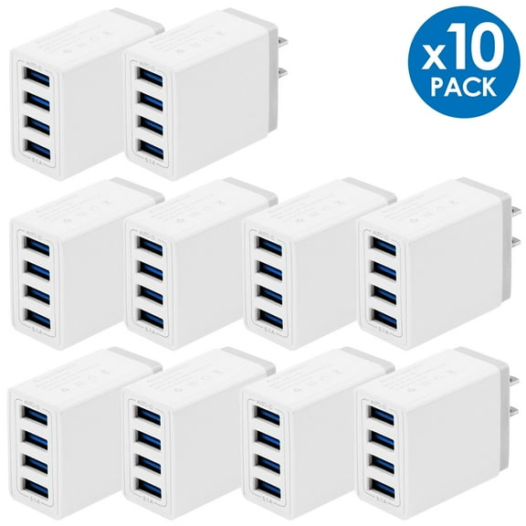 USB Wall Charger, 10-Pack 4.1A/5V 4-Port USB Cube Power Adapter Charger Plug Block Charging Box Brick for Phone SE 11 Pro Max Xs/XR/X, 8/7/6 6S Plus, Samsung, LG, HTC, Moto, Android Phones