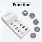 10-Ports USB Charging Station for Multiple Devices USB Wall Charger Power Hub, Multi Port USB Charger Block Charging Station for Smart Phone Tablet Laptop Computer