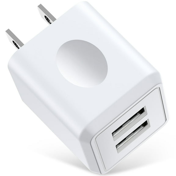 USB Wall Charger Block, 2.1A Phone Charger Dual Port USB Plug Adapter Box Charger, Fast Charging Block USB Brick Cube Power Base Wall Charger Adapter Plug Charging Station Phone Charger, White
