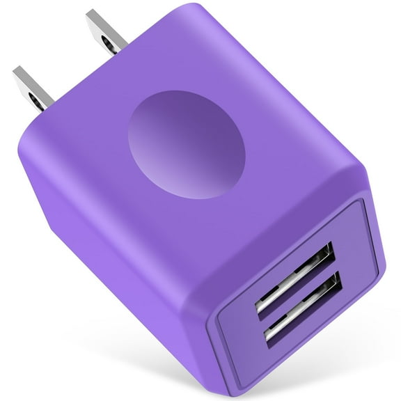 USB Wall Charger Block, 2.1A Phone Charger Dual Port USB Plug Adapter Box Charger, Fast Charging Block USB Brick Cube Power Base Wall Charger Adapter Plug Charging Station Phone Charger(Purple)