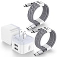 thumbnail image 1 of USB Wall Charger,2 Pack Type C Charger with 6FT Type C Charging Cable Cord USB C Cable Phone Cables,2.4A Dual Port Phone Charger Android Charger Block USB Plug Adapter USB Charging Block,White, 1 of 8