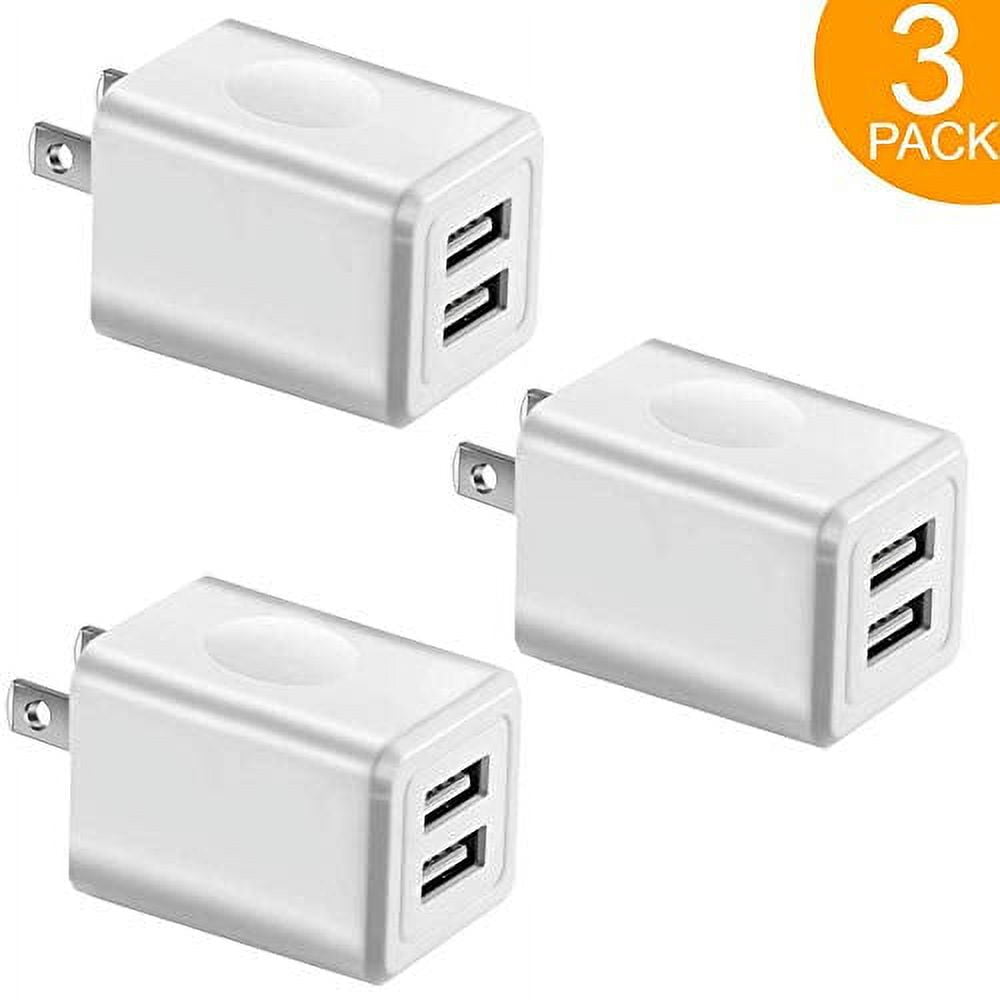 USB Wall Charger, 2-Port 2.1A/5V Dual USB Plug Charger Wall Plug Power Adapter Fast Charging Cube Compatible with Apple iPhone, iPad, Samsung Galaxy, Note, HTC, LG & More (3-Pack)