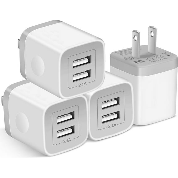 USB Wall Charger, 4-Pack 2.1A Dual Port Cube Power Adapter Charger Plug Charging Blocks Brick for iPhone 16e/16/15/14/13/12/11/XS/X/8/7/6 Plus, Watch Series/Ultra, Galaxy, Moto, Android