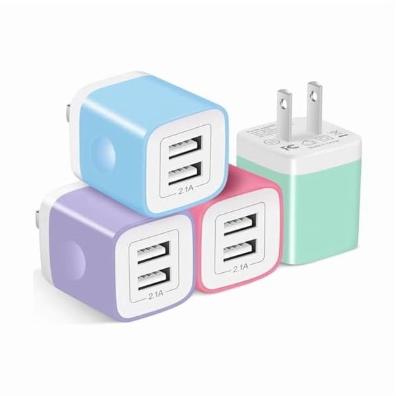 USB Wall Charger, 4-Pack 2.1A Dual Port USB Cube Power Adapter Charger Plug Charging Block Box Brick Cube Compatible with Phone 13 12 11 XS XR X 8 7 6 Plus 5S SE, Pad, Samsung, LG, Android