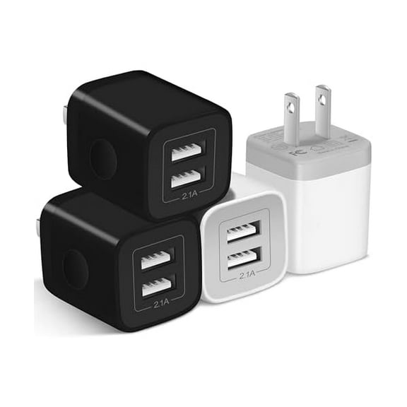 USB Wall Charger, 4-Pack 2.1A Dual Port USB Wall Plug Power Adapter Charging Block Charger Box Cube Compatible with Phone 14/13/12/11 Pro Max/SE/XS/XR/X/8/7/6/6S Plus, Samsung, LG, Android