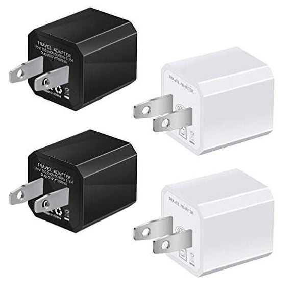 USB Wall Charger, 4-Pack Universal 5V/1A Mini Portable Travel Adapter High Speed Cube 1.0A Output Compatible for iPhone iPod Samsung HTC LG iPad Nokia (2 Pack White + 2 Pack Black)