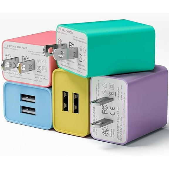 USB Wall Charger, 5-Pack 2.1A Dual USB Port Cube Power Plug Adapter Phone Charger Block Charging Box Brick for iPhone 15 14 13 12/11 Pro Max, Samsung, Pixel, Moto, Android