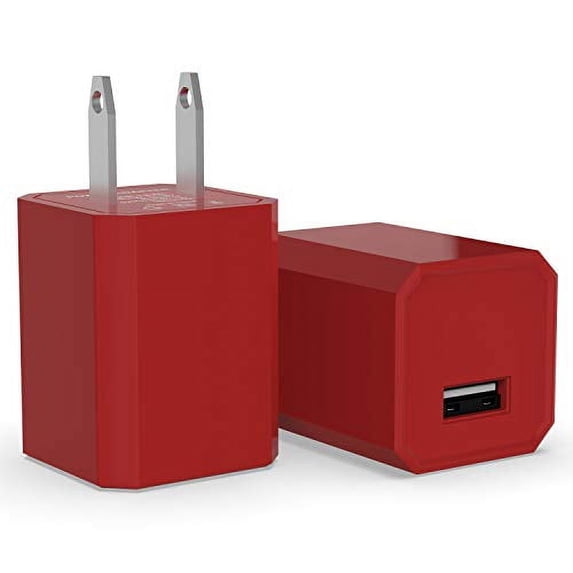 USB Wall Charger 5V 1A Portable Power Adapter One Port Cube Charging Block Compatible for Smart Phones Gadgets, Digital Devices & More (Red 2-Pack)