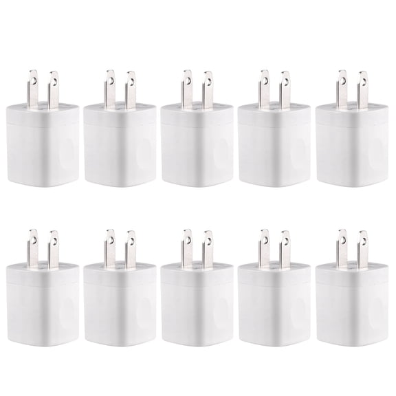 USB Wall Charger Adapter 1A/5V 10-Pack Travel USB Plug Charging Block Brick Charger Power Adapter Cube Compatible with Phone Xs/XS Max/X/8/7/6 Plus, Galaxy S9/S8/S8 Plus, Moto, Kindle, LG, HTC, Google