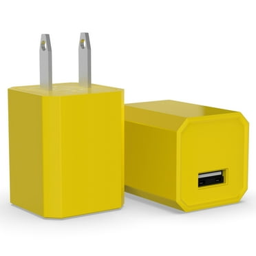 USA Deals USB Wall Charger Adapter 1A 5V 2-Pack USB Plug Charging Power Adapter Cube Universal, Yellow