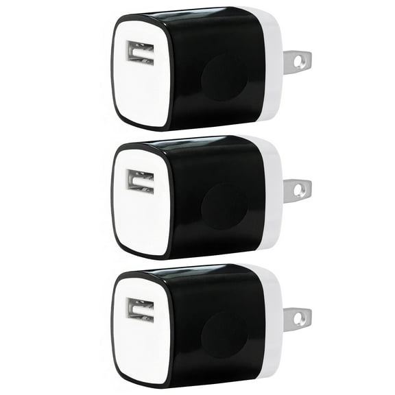 USB Wall Charger Adapter 1A/5V 3-Pack Travel USB Plug Charging Block Brick Charger Power Adapter Cube Compatible with iPhone Xs/XS Max/X/8/7/6 Plus, Galaxy S9/S8/S8 Plus, Moto, Kindle, LG, HTC, Google