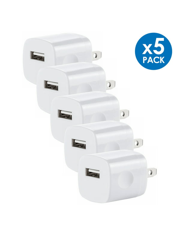 USB Wall Charger Adapter 1A/5V 5-Pack Travel USB Plug Charging Block Brick Charger Power Adapter Cube Compatible with iPhone XS/XS Max/X/8/7/6 Plus, Galaxy S9/S8/S8 Plus, Moto, Kindle, LG, HTC, Google
